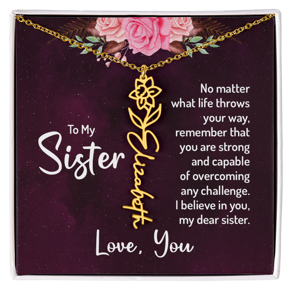 To My Sister Flower Name Necklace