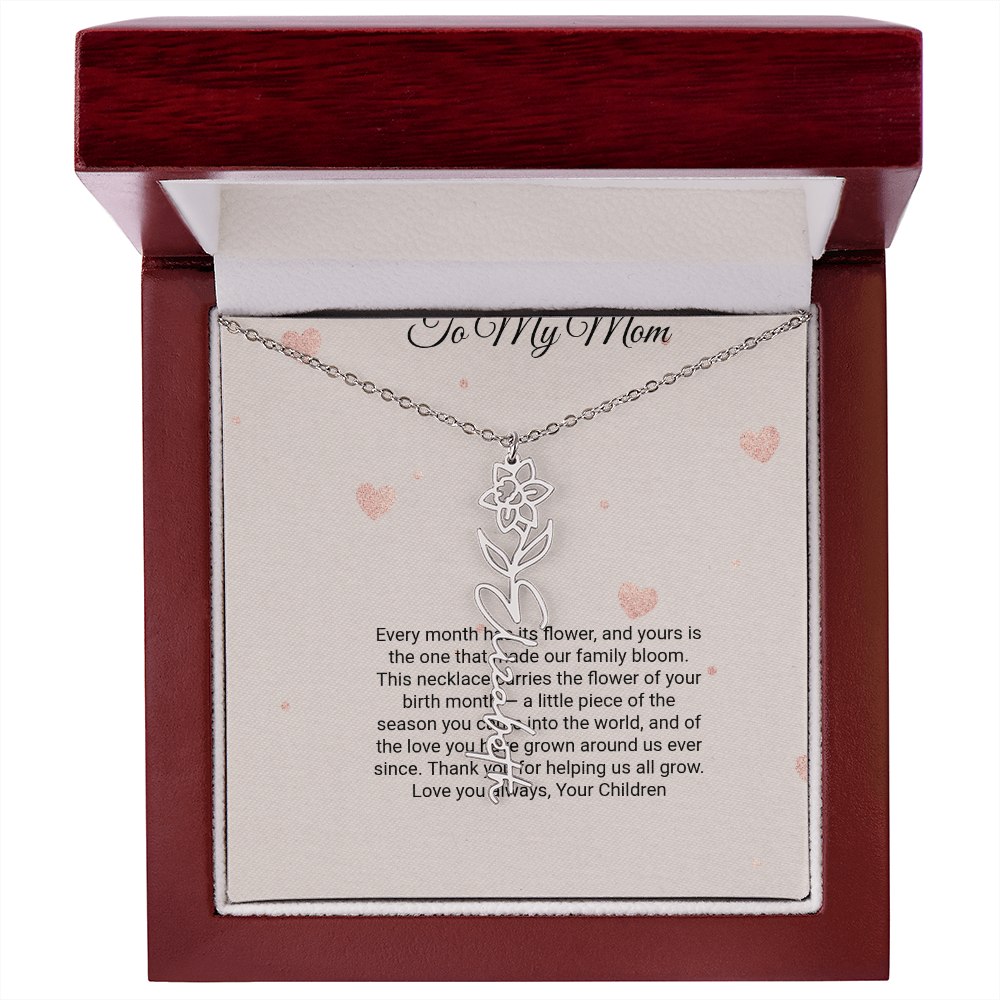 Birth Flower Necklace by Andov Gifts • Custom Name & Birth Month Flower • Christmas Gift for Mom