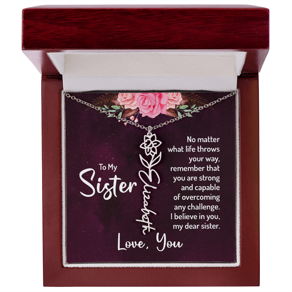 To My Sister Flower Name Necklace
