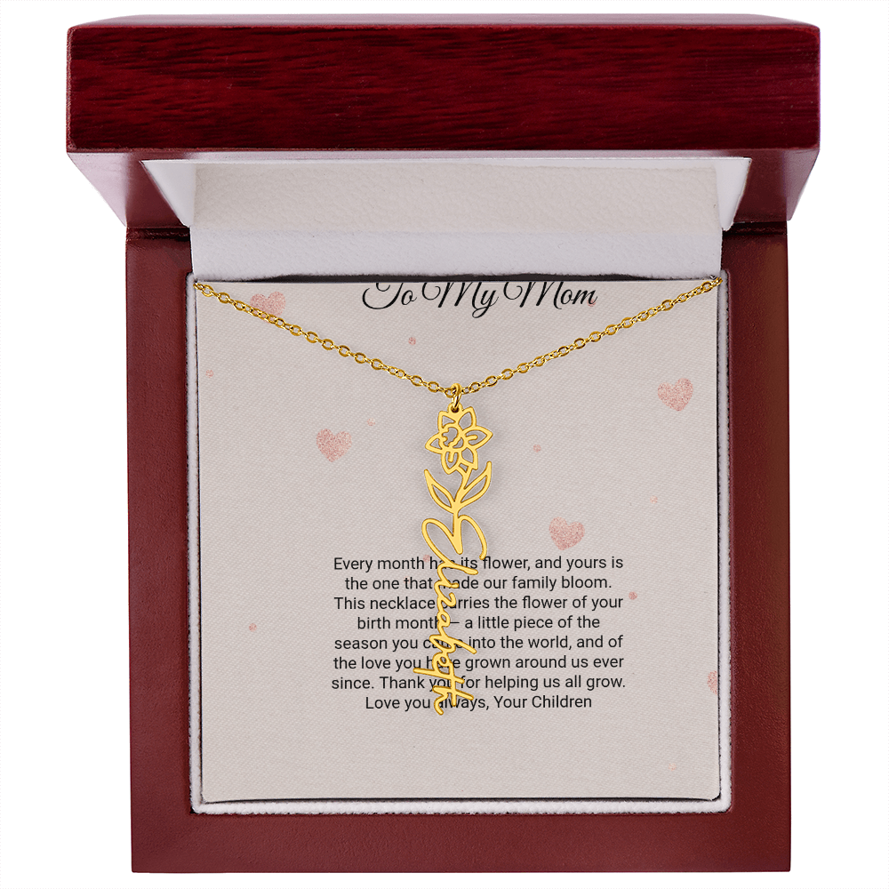 Birth Flower Necklace by Andov Gifts • Custom Name & Birth Month Flower • Christmas Gift for Mom