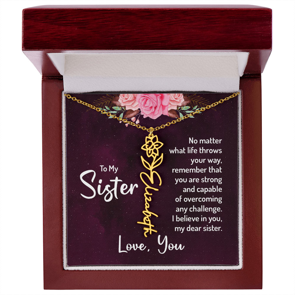 To My Sister Flower Name Necklace