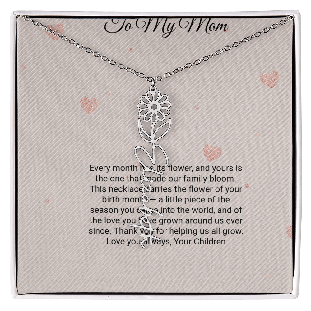 Birth Flower Necklace by Andov Gifts • Custom Name & Birth Month Flower • Christmas Gift for Mom
