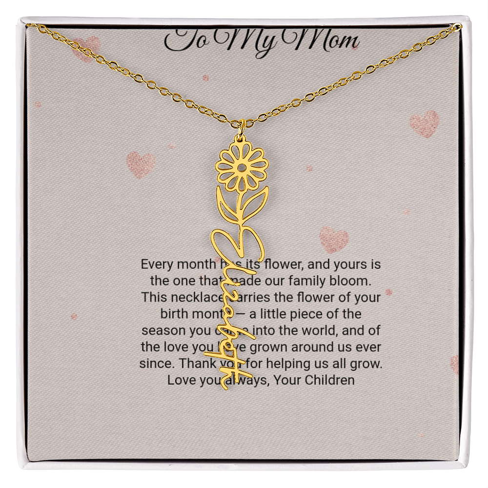 Birth Flower Necklace by Andov Gifts • Custom Name & Birth Month Flower • Christmas Gift for Mom
