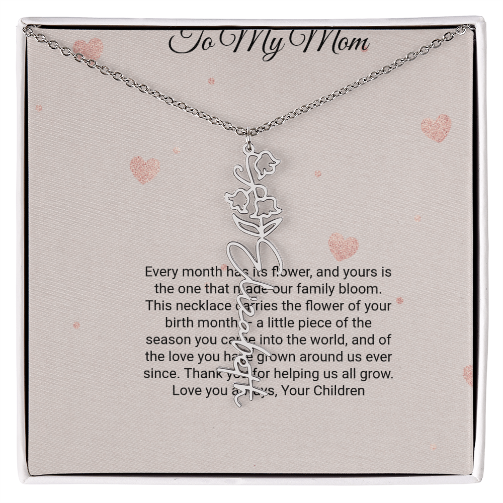 Birth Flower Necklace by Andov Gifts • Custom Name & Birth Month Flower • Christmas Gift for Mom
