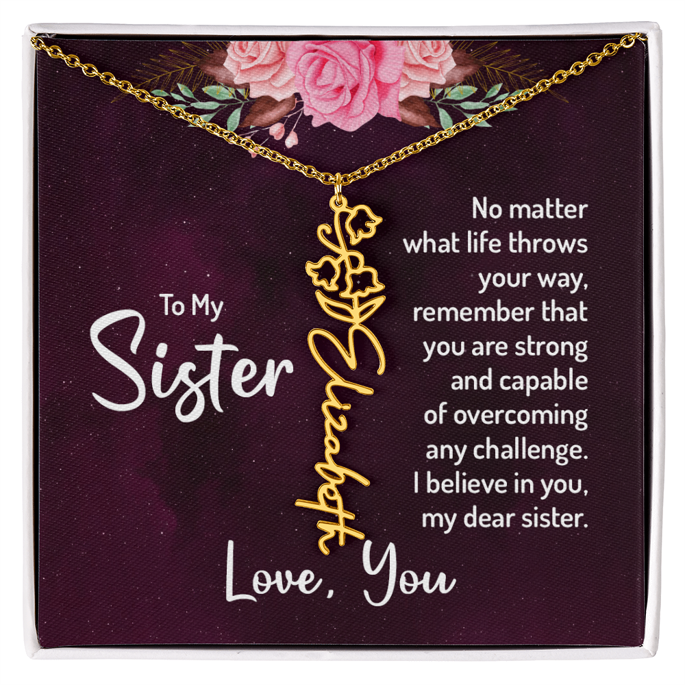 To My Sister Flower Name Necklace