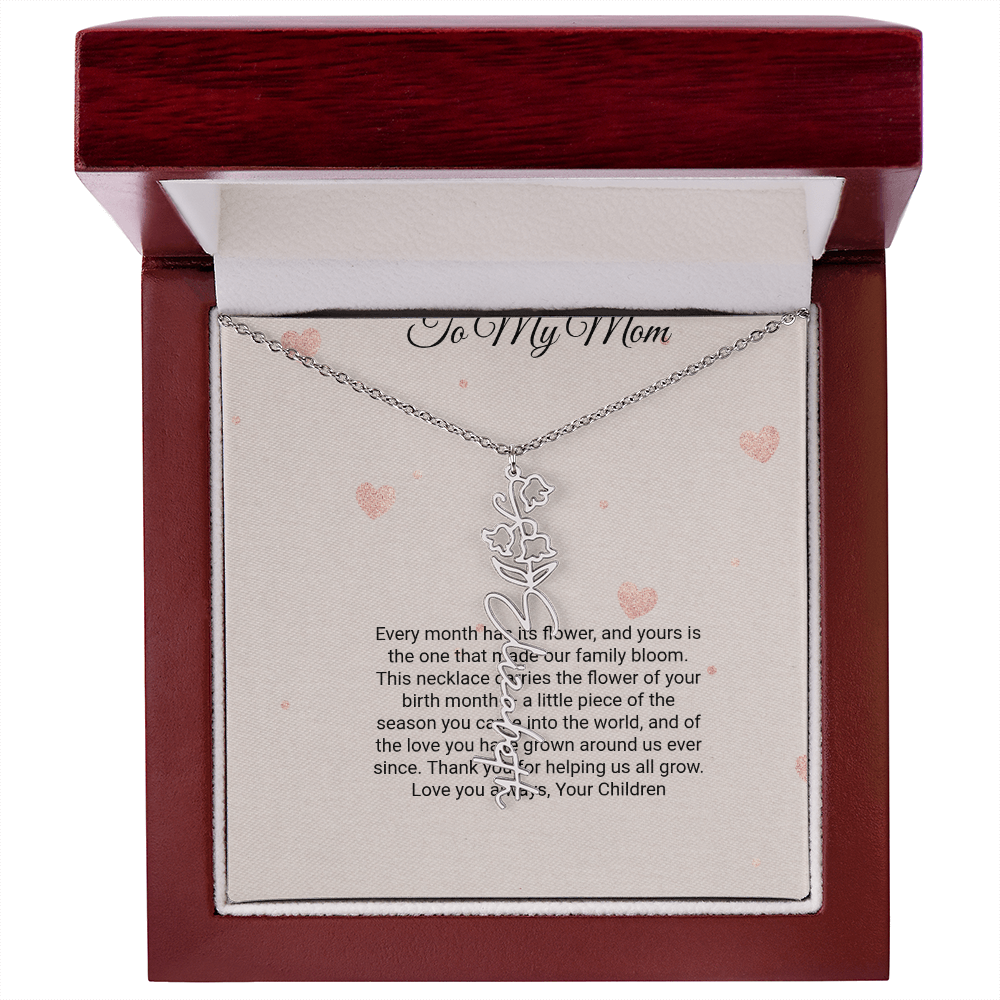 Birth Flower Necklace by Andov Gifts • Custom Name & Birth Month Flower • Christmas Gift for Mom