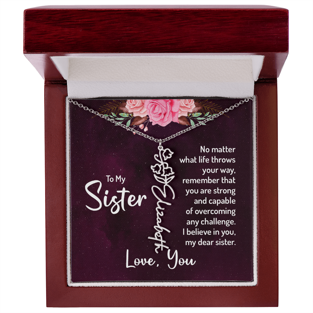 To My Sister Flower Name Necklace