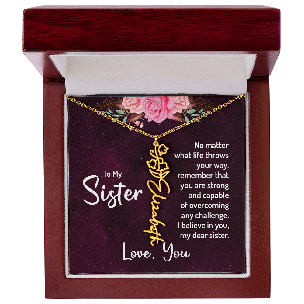 To My Sister Flower Name Necklace