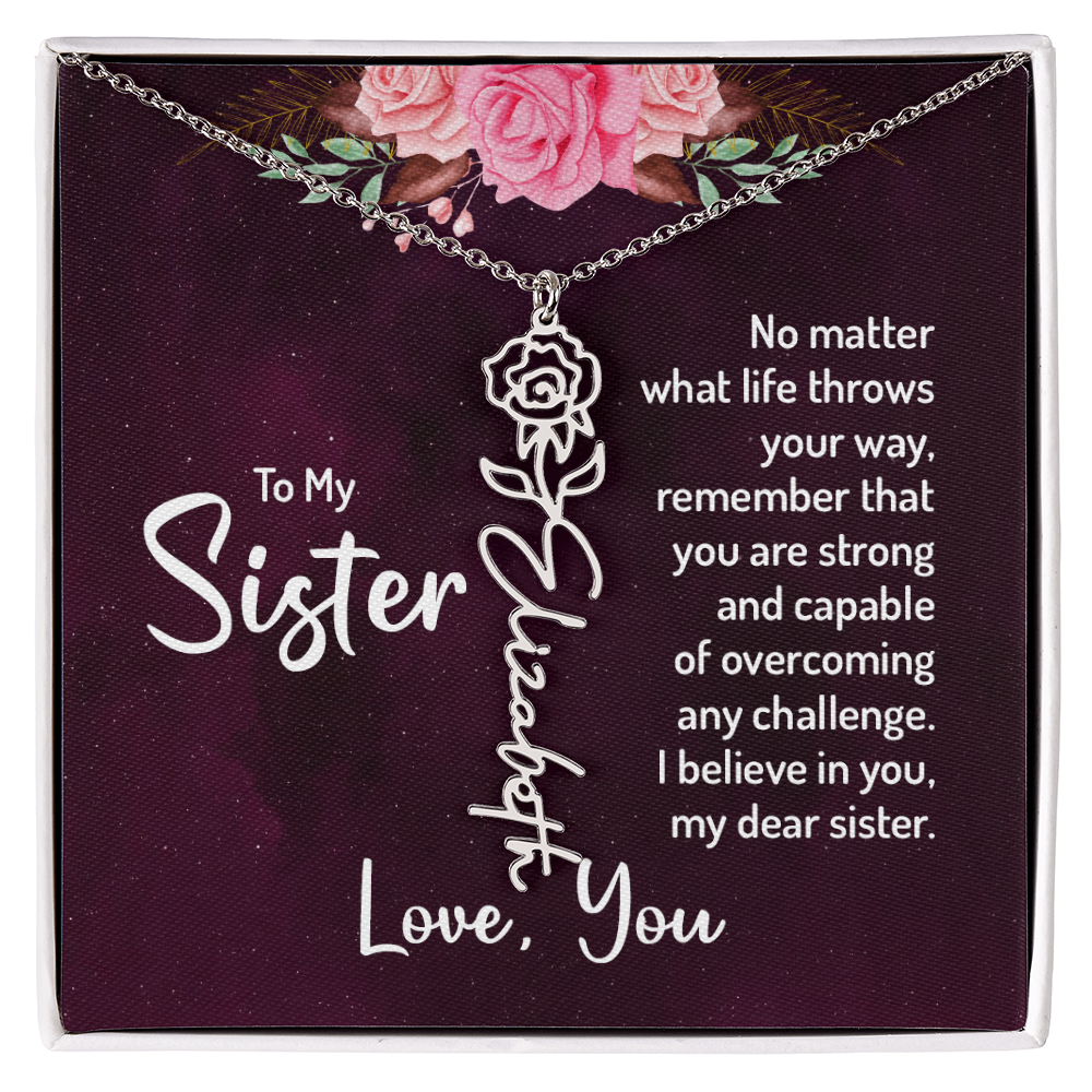 To My Sister Flower Name Necklace