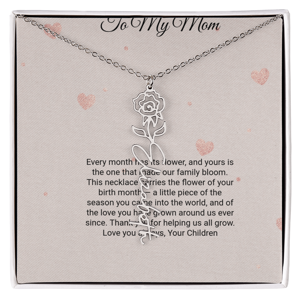 Birth Flower Necklace by Andov Gifts • Custom Name & Birth Month Flower • Christmas Gift for Mom