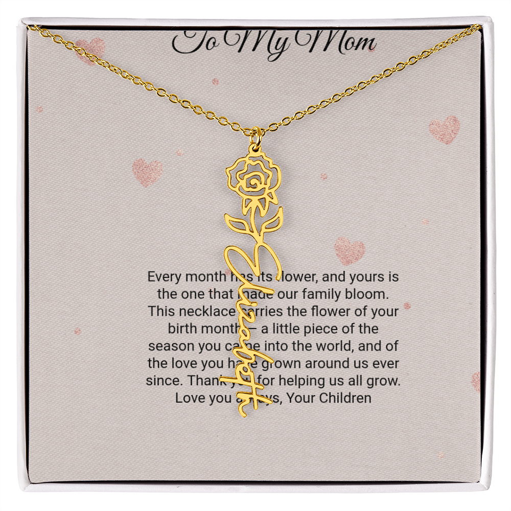 Birth Flower Necklace by Andov Gifts • Custom Name & Birth Month Flower • Christmas Gift for Mom
