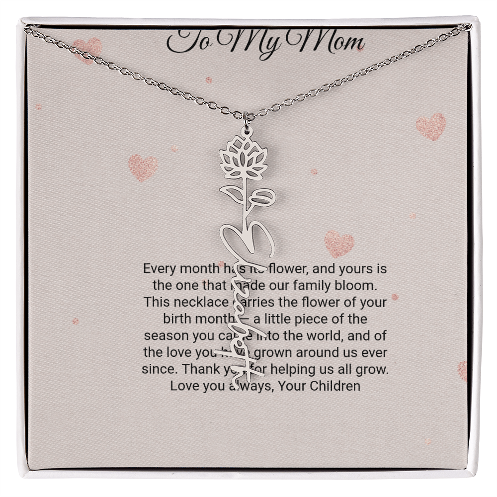 Birth Flower Necklace by Andov Gifts • Custom Name & Birth Month Flower • Christmas Gift for Mom