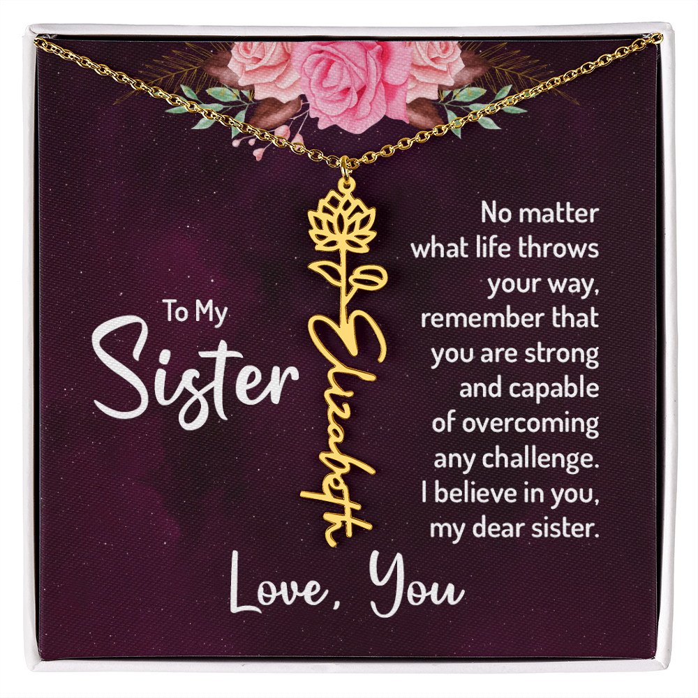 To My Sister Flower Name Necklace