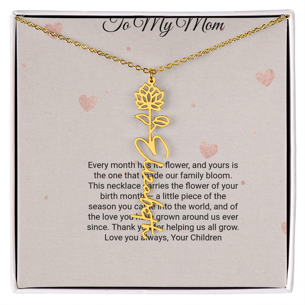 Birth Flower Necklace by Andov Gifts • Custom Name & Birth Month Flower • Christmas Gift for Mom
