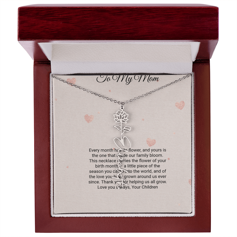 Birth Flower Necklace by Andov Gifts • Custom Name & Birth Month Flower • Christmas Gift for Mom