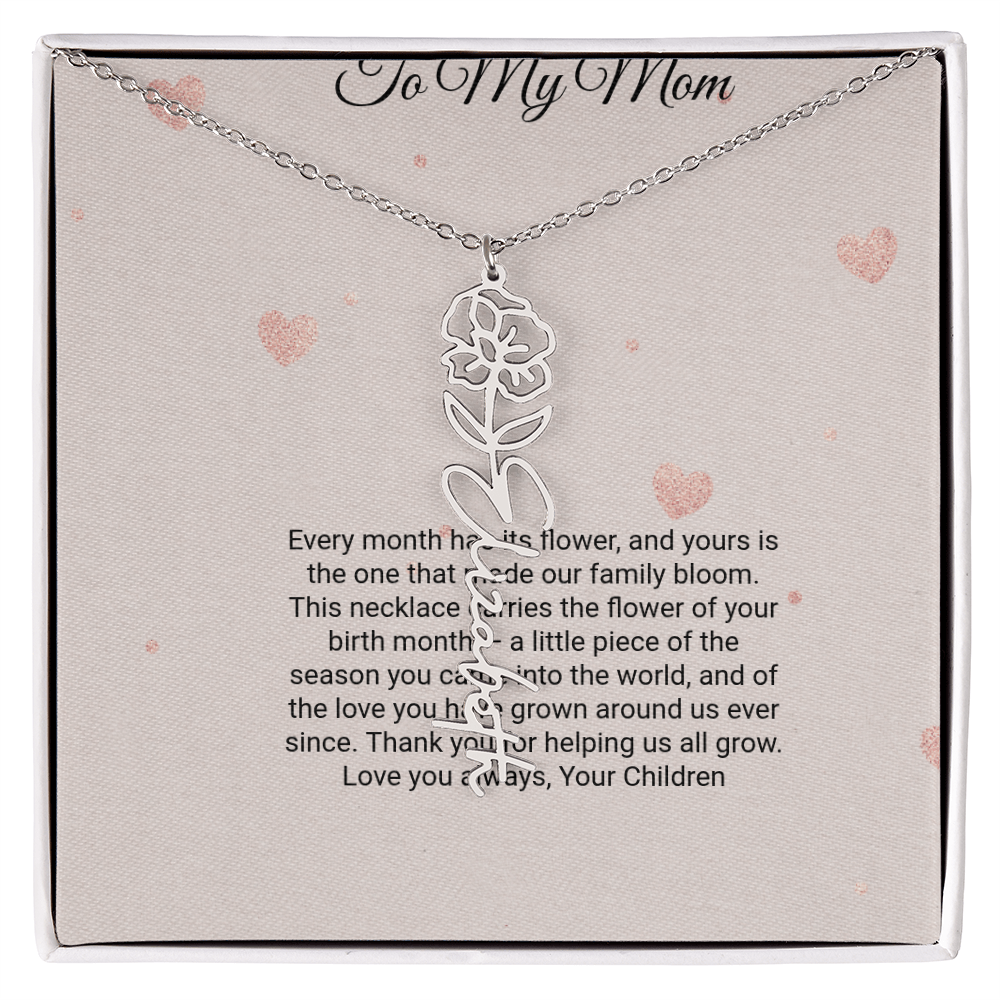 Birth Flower Necklace by Andov Gifts • Custom Name & Birth Month Flower • Christmas Gift for Mom