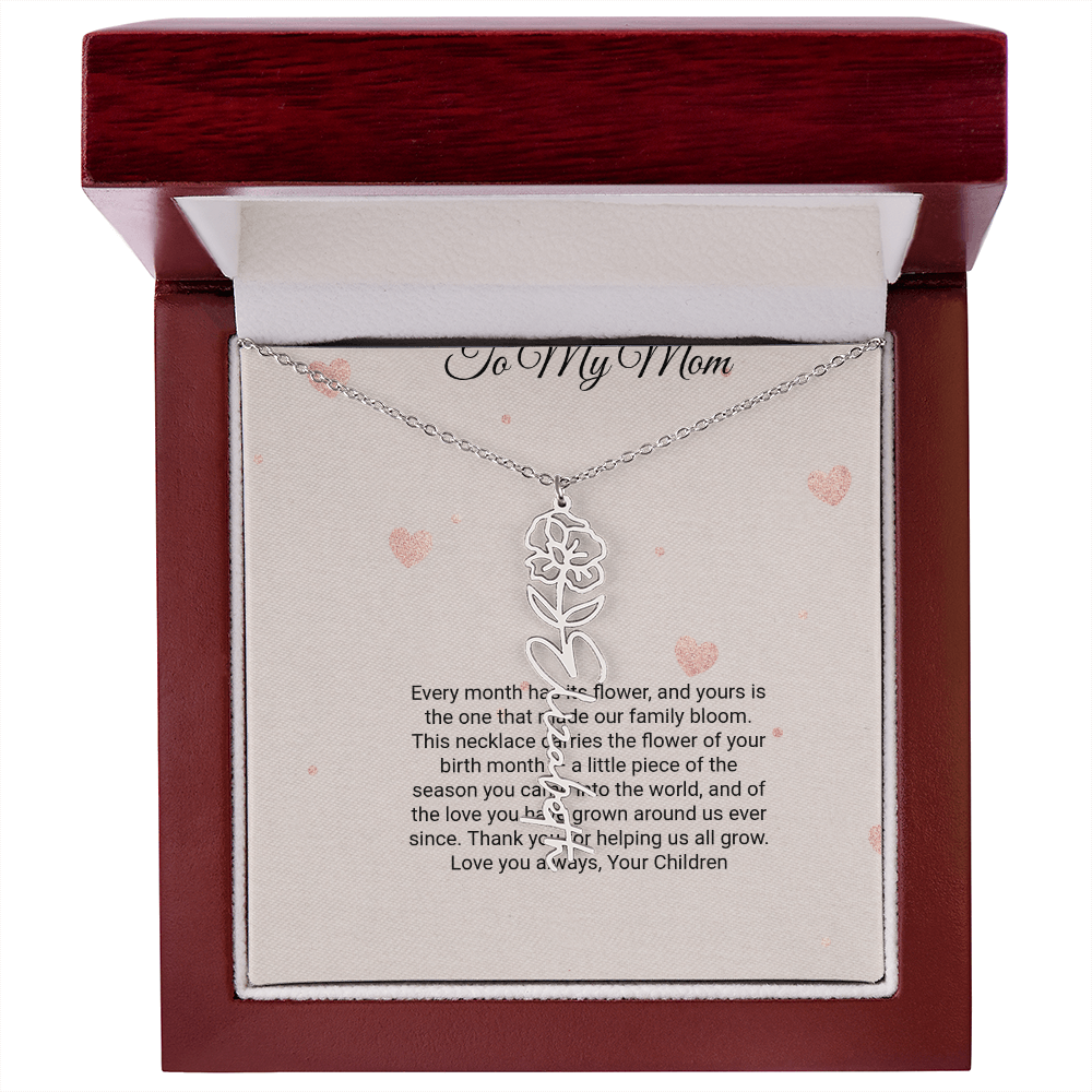 Birth Flower Necklace by Andov Gifts • Custom Name & Birth Month Flower • Christmas Gift for Mom