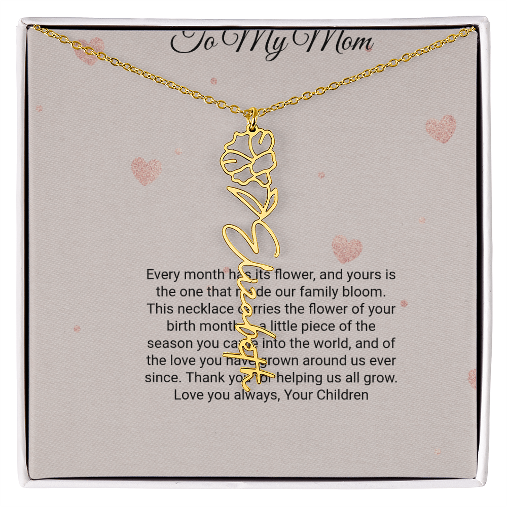 Birth Flower Necklace by Andov Gifts • Custom Name & Birth Month Flower • Christmas Gift for Mom