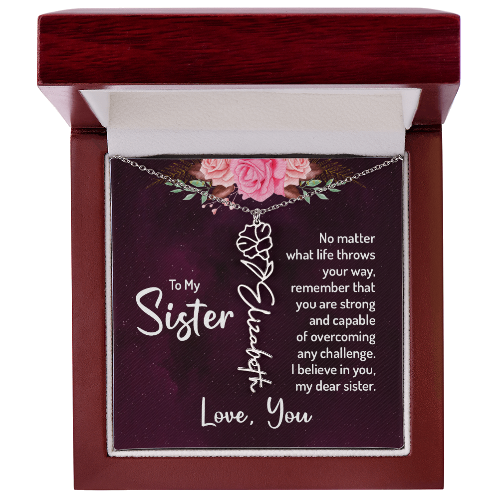 To My Sister Flower Name Necklace