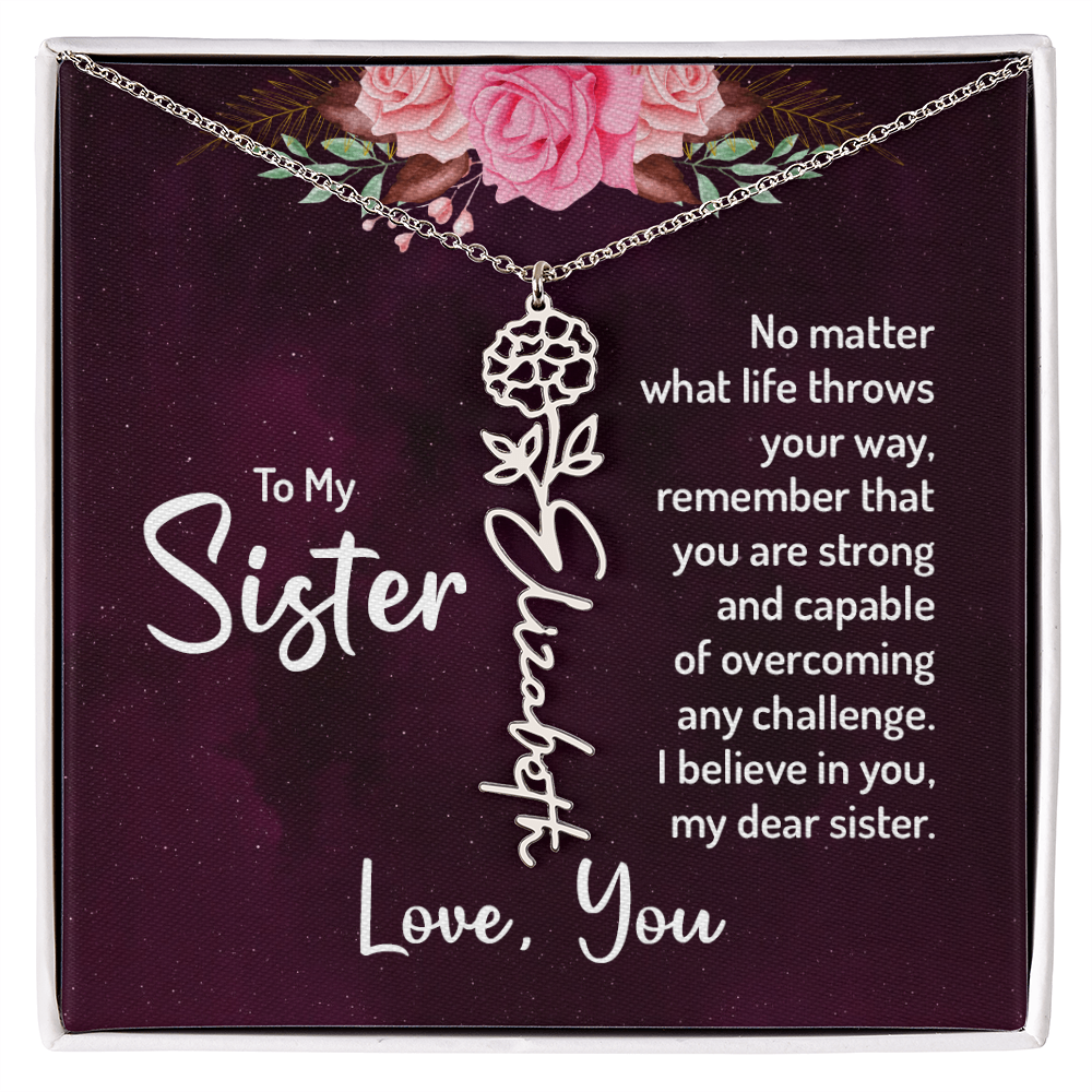 To My Sister Flower Name Necklace