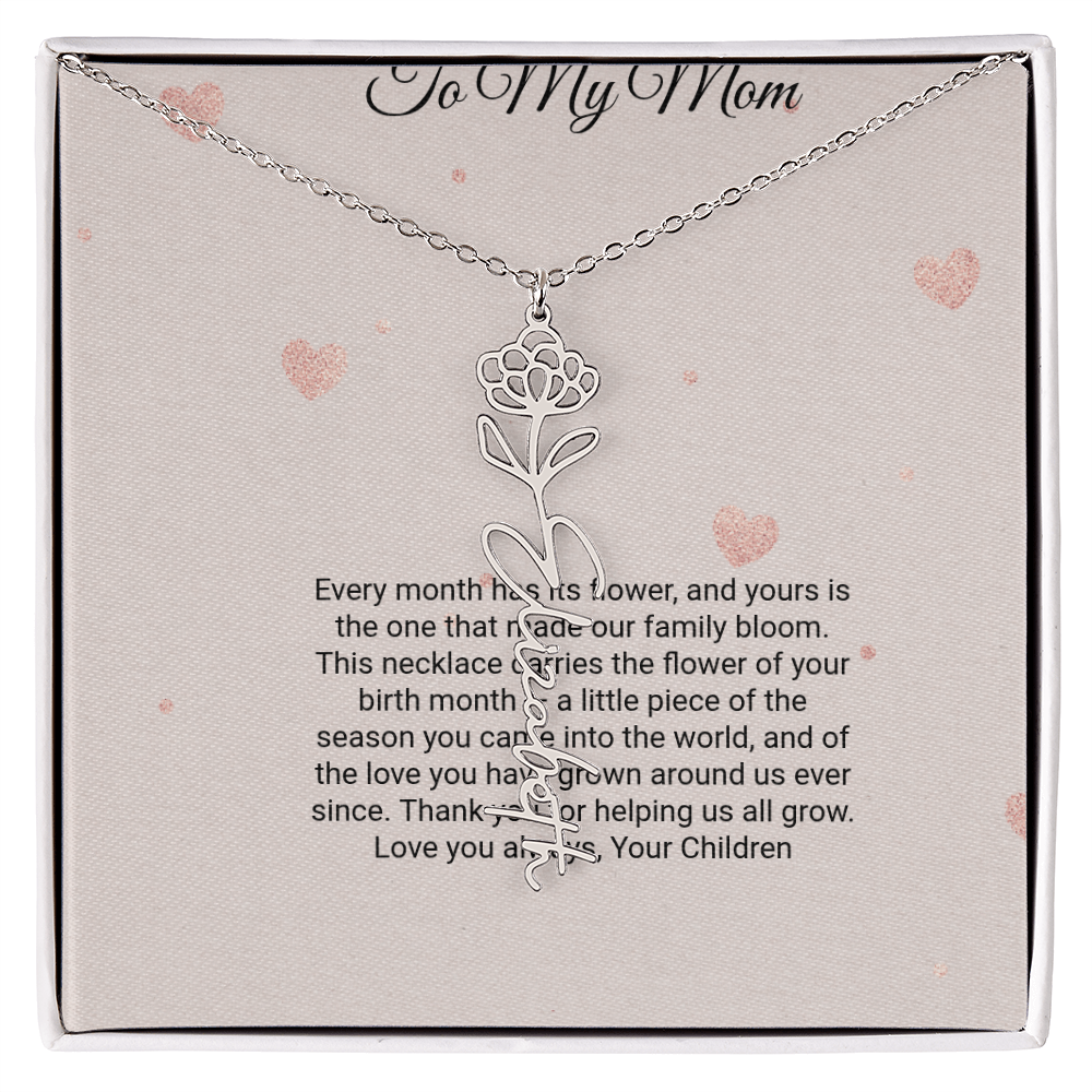 Birth Flower Necklace by Andov Gifts • Custom Name & Birth Month Flower • Christmas Gift for Mom