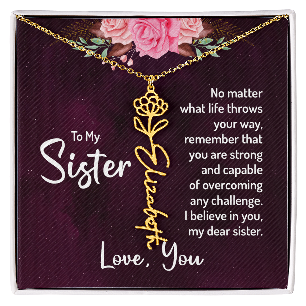 To My Sister Flower Name Necklace