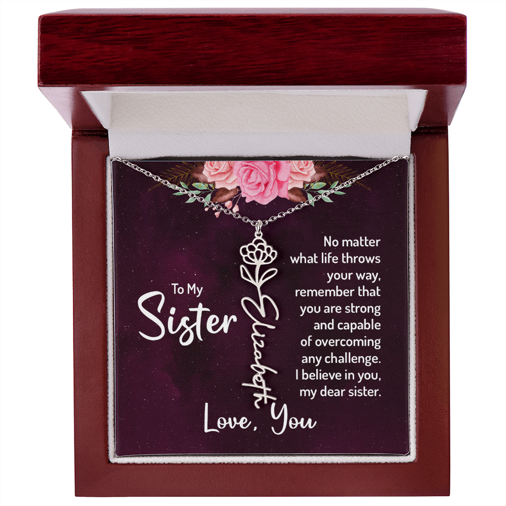 To My Sister Flower Name Necklace