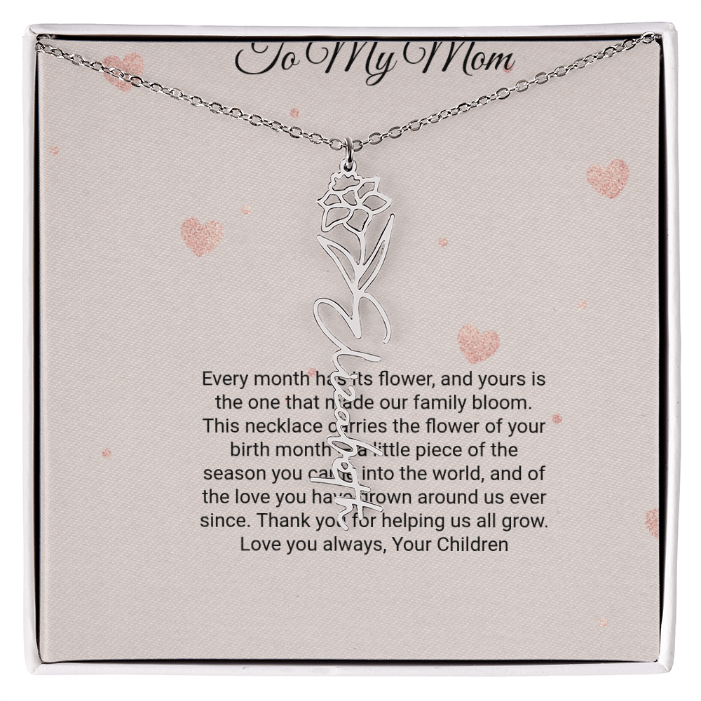 Birth Flower Necklace by Andov Gifts • Custom Name & Birth Month Flower • Christmas Gift for Mom