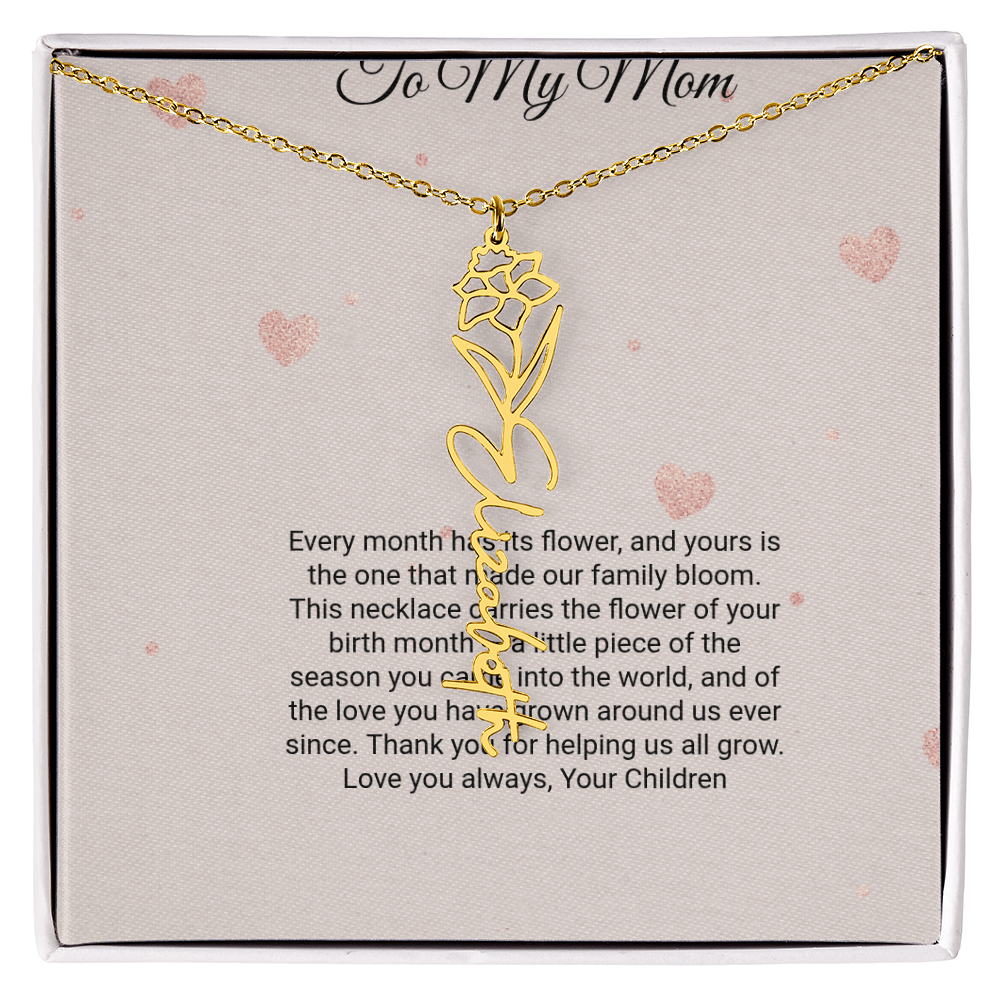 Birth Flower Necklace by Andov Gifts • Custom Name & Birth Month Flower • Christmas Gift for Mom