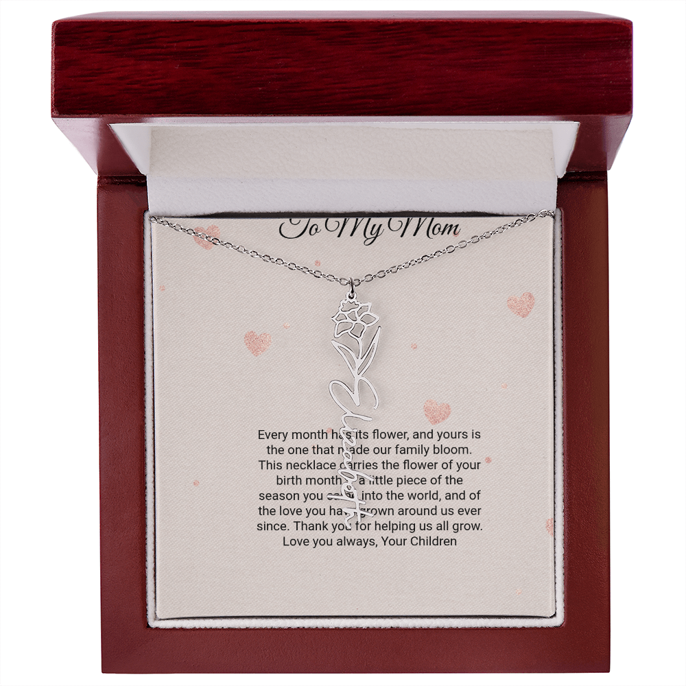 Birth Flower Necklace by Andov Gifts • Custom Name & Birth Month Flower • Christmas Gift for Mom