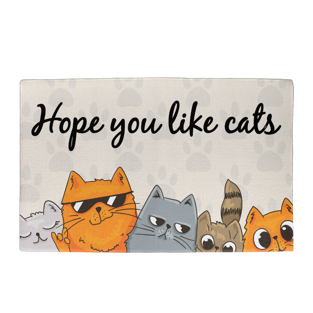 Funny Cat Welcome Mat – “Hope You Like Cats” Doormat