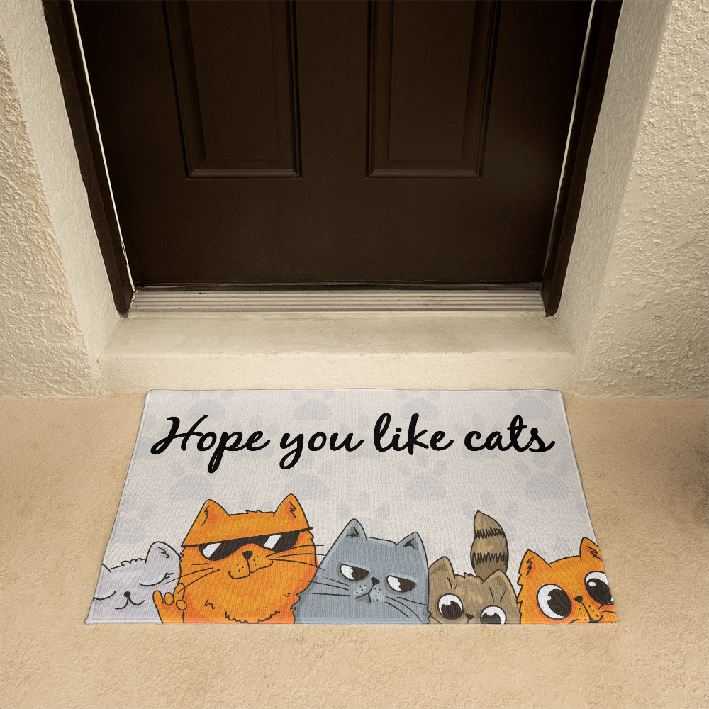 Funny Cat Welcome Mat – “Hope You Like Cats” Doormat