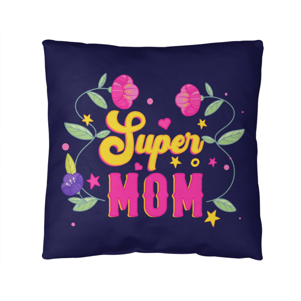 Super Mom throw pillow with flowers and stars for moms