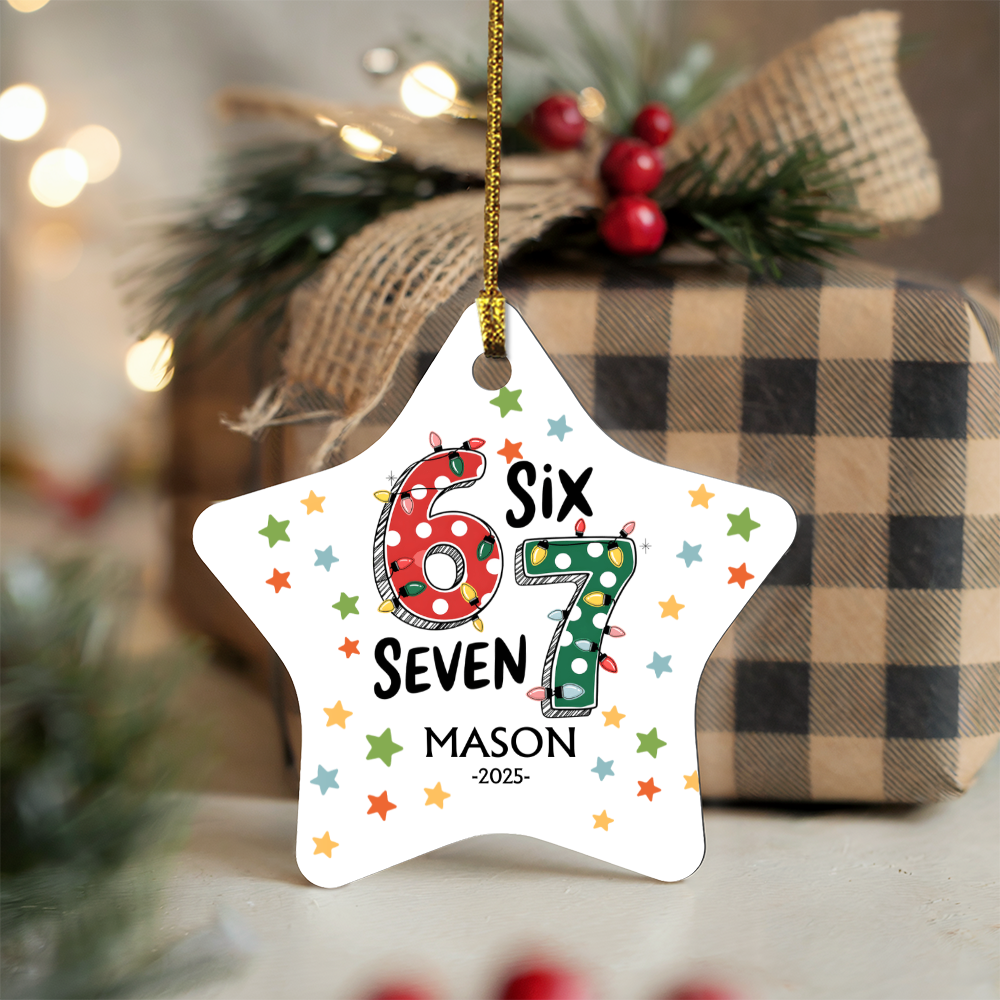 Funny 6 7 Meme Personalized Name Ornament, Six Seven 2025 Keepsake, Trendy Gift