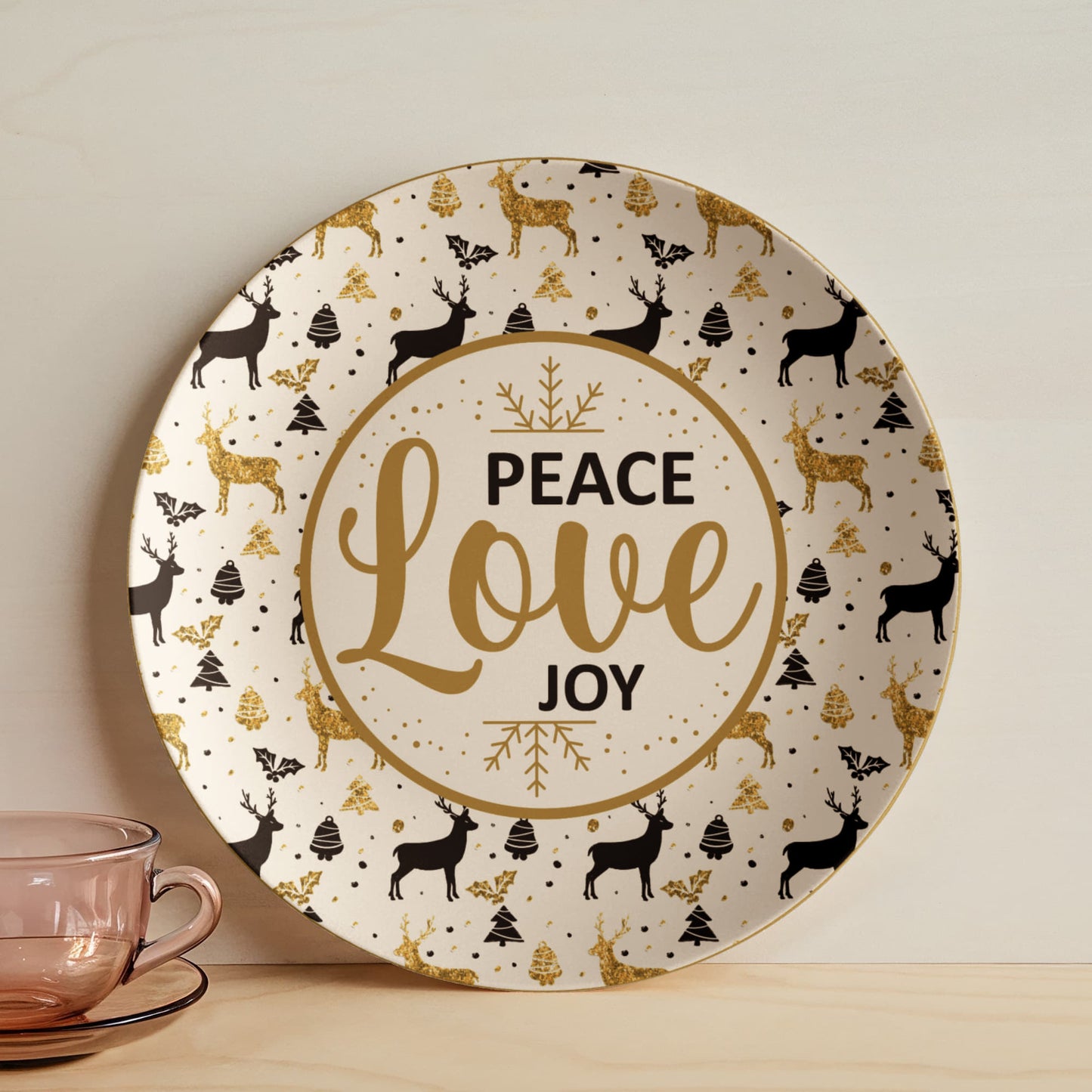 Elegant Holiday Décor Plate with Gold Reindeer Design