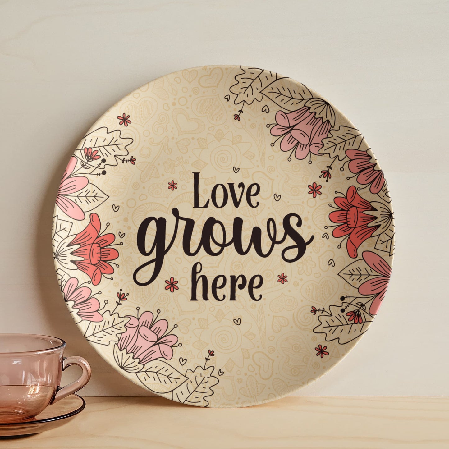 Love Grows Here Floral Plate – Heartwarming Home Décor Gift