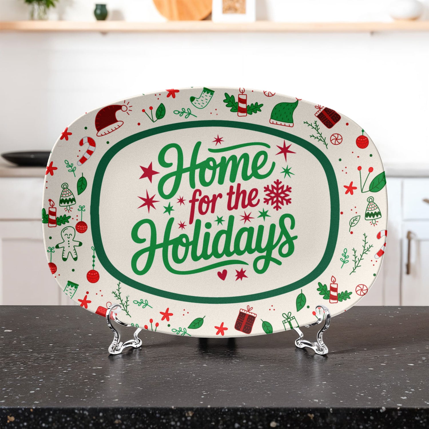 Festive Home for the Holidays platter with Christmas design