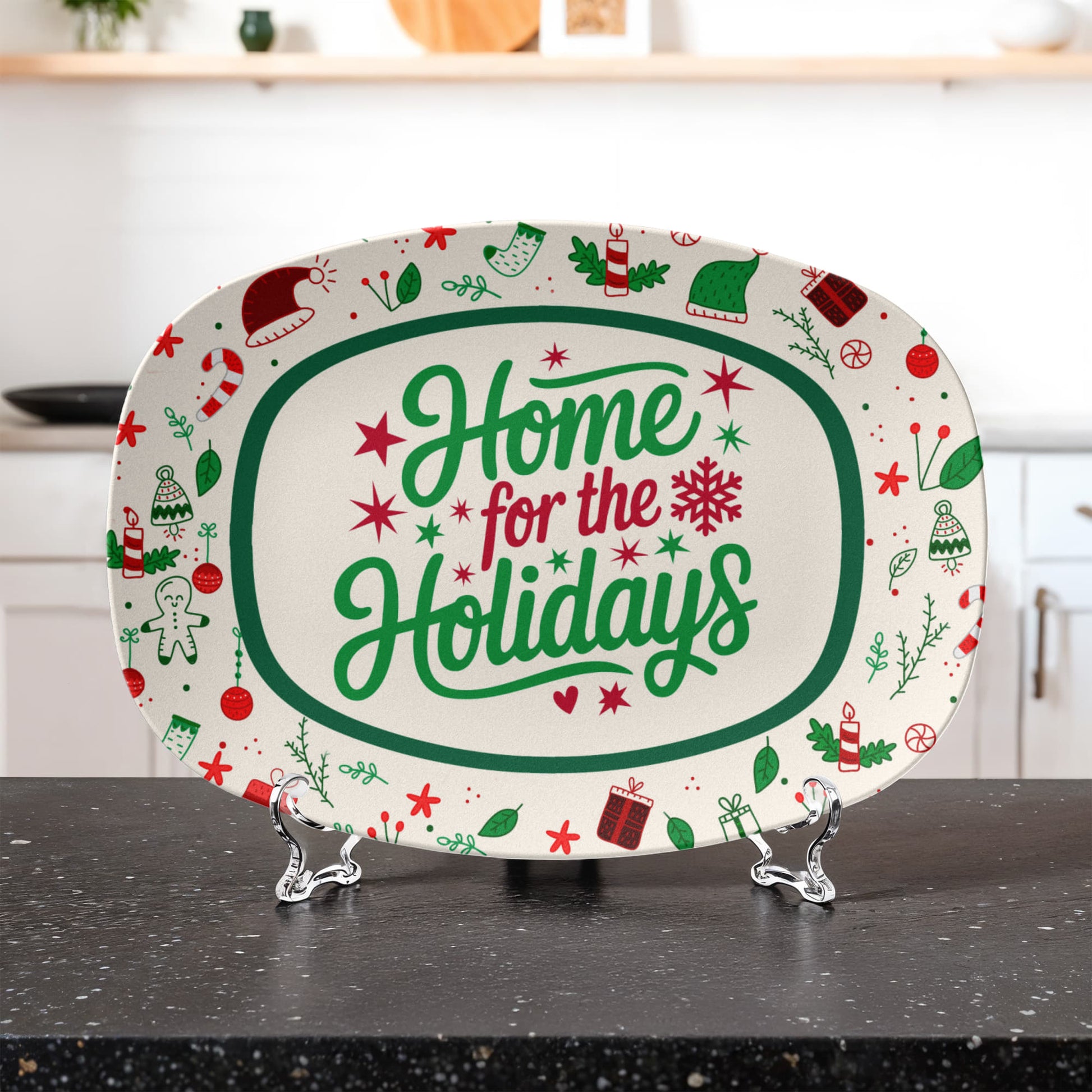 Festive Home for the Holidays platter with Christmas design