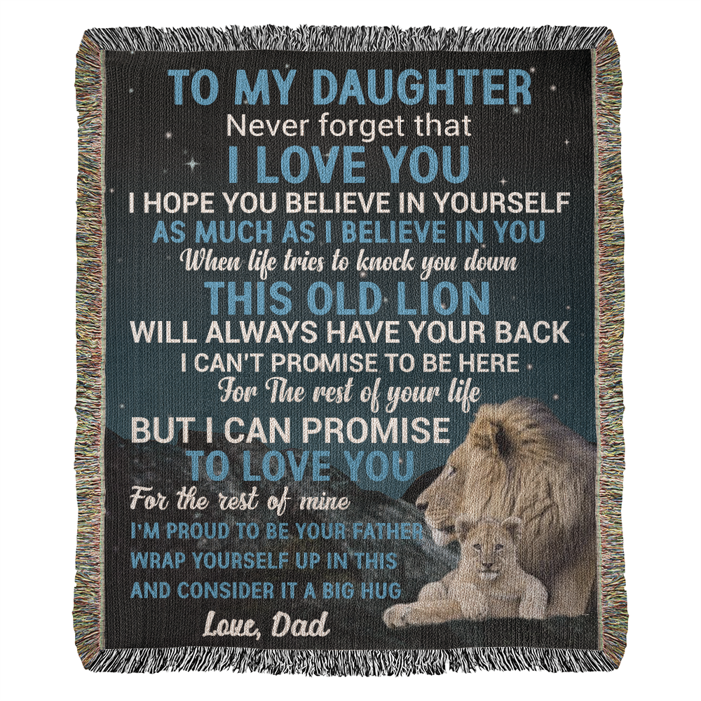 To My Daughter Blanket from Dad – Lion Design, Meaningful Gift for Daughter, Emotional Father’s Love Woven Throw