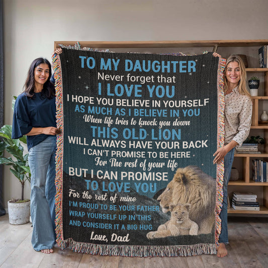 To My Daughter Blanket from Dad – Lion Design Woven Throw Gift