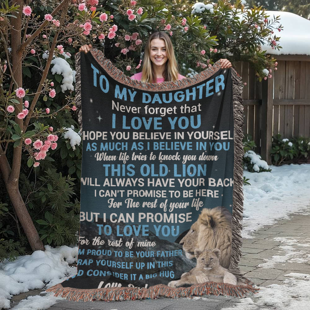 To My Daughter Blanket from Dad – Lion Design, Meaningful Gift for Daughter, Emotional Father’s Love Woven Throw