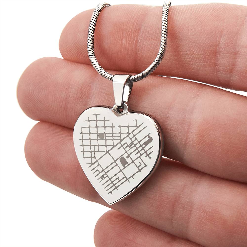 engraved heart map necklace
