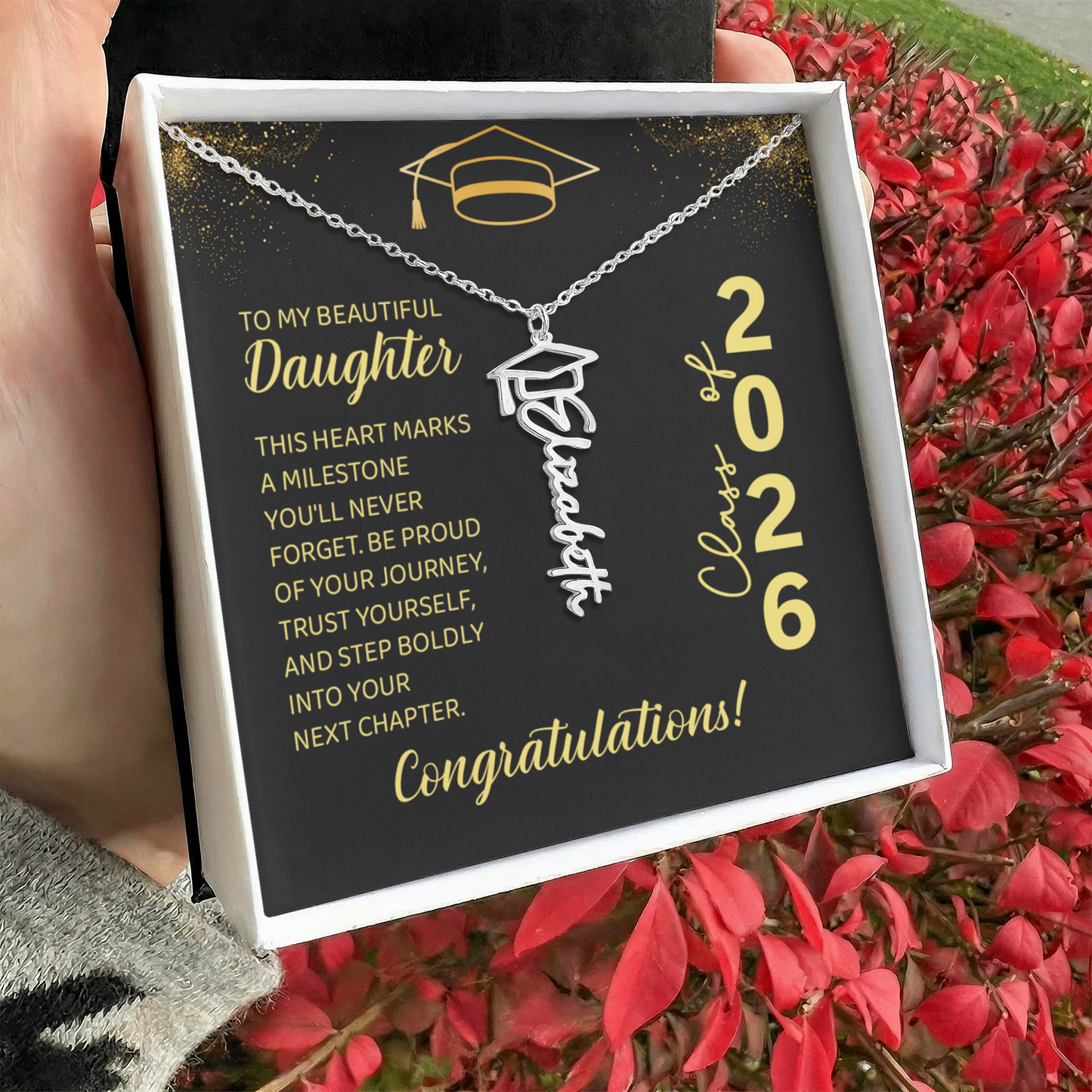 To My Beautiful Daughter - Personalized Graduation Cap Name Necklace | Class of 2026 Keepsake Gift