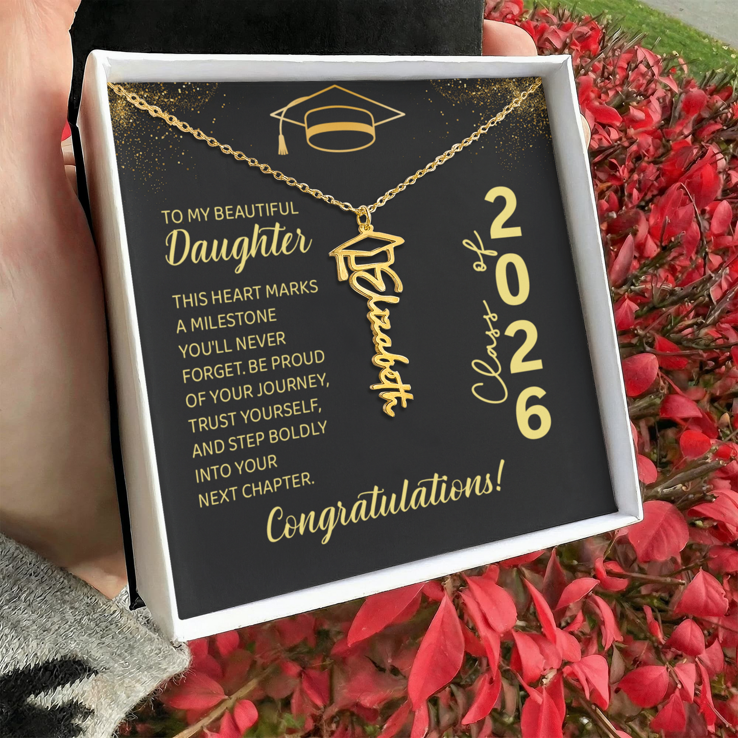 To My Beautiful Daughter - Personalized Graduation Cap Name Necklace | Class of 2026 Keepsake Gift