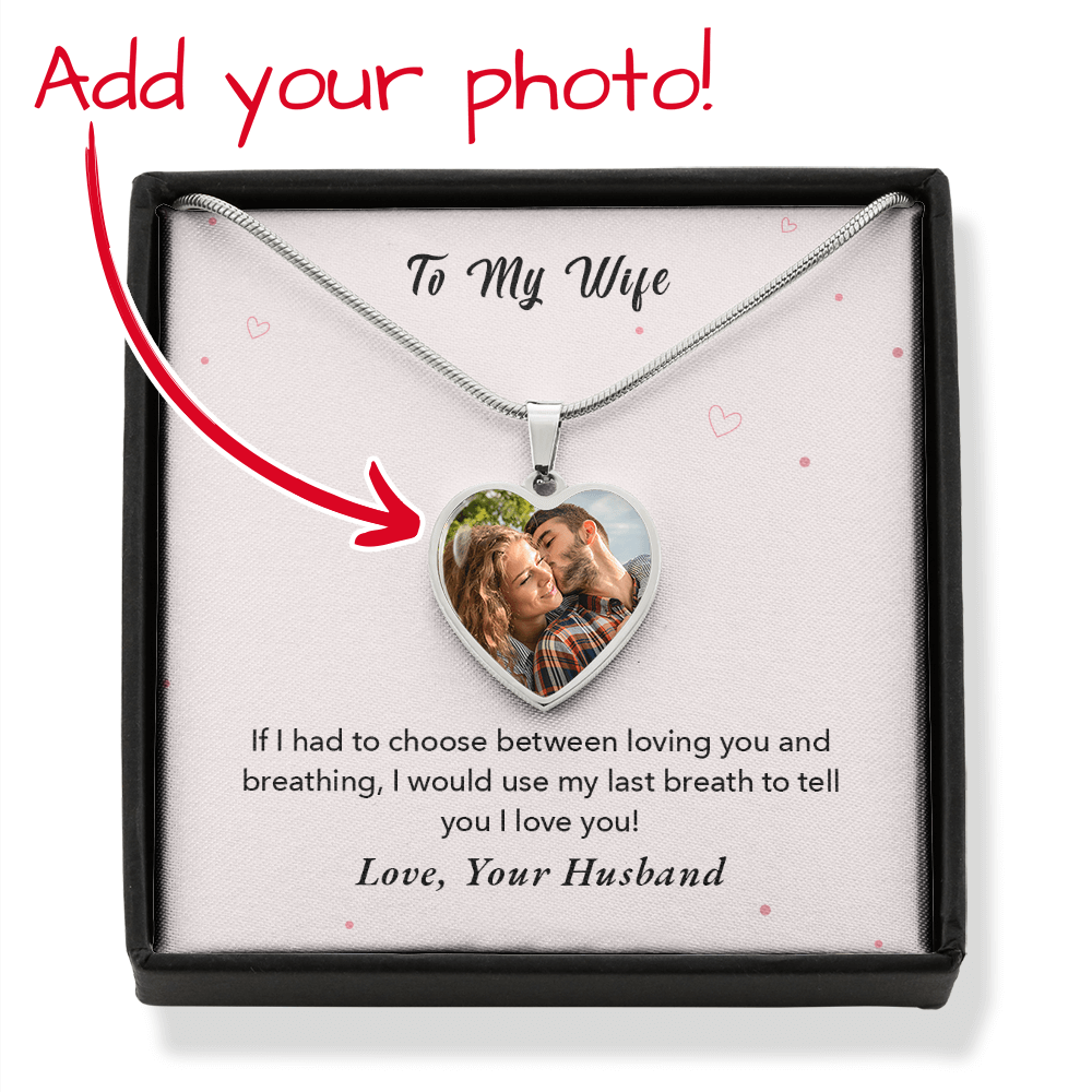 To My Wife Custom Photo Heart Necklace – Valentine’s Day Gift with Engraving