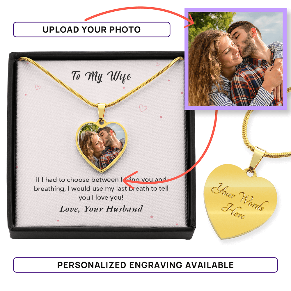 To My Wife custom photo heart necklace with upload your photo and personalized engraving, Valentine’s Day gift from husband.
