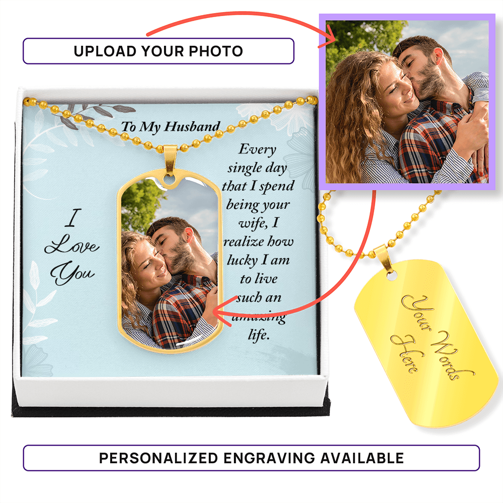 To My Husband Custom Photo Dog Tag Necklace – Valentine’s Day Gift from Wife