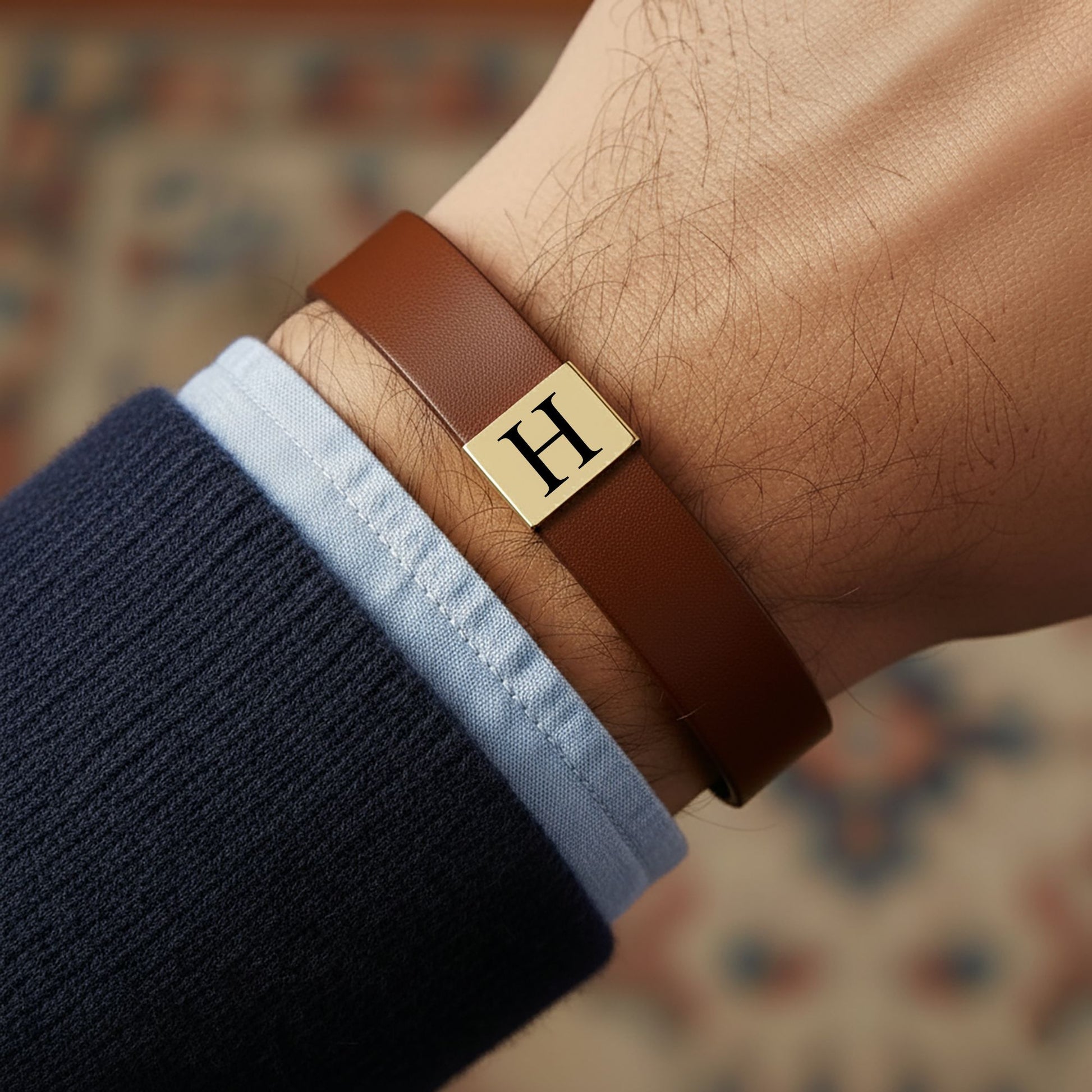 Personalized Men's Leather Bracelet – Custom Anniversary & Valentine’s Gift