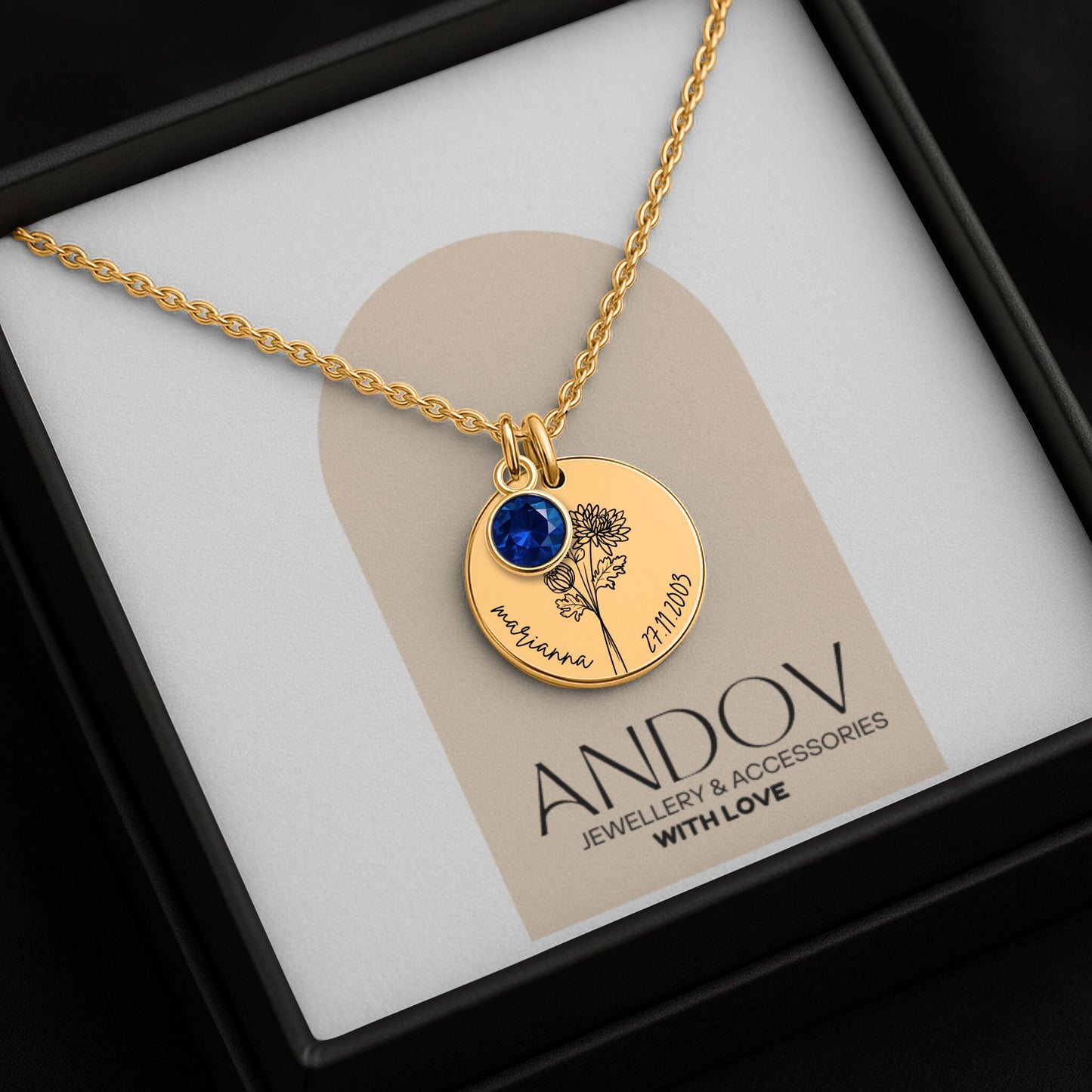 Personalized Birth Flower Necklace – Custom Name Pendant with Birth Month Flower – Meaningful Gift for Mom, Daughter, Wife, or Best Friend