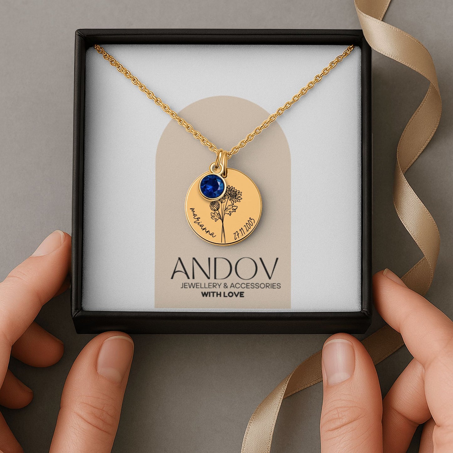 Personalized Birth Flower Necklace – Custom Name Pendant with Birth Month Flower – Meaningful Gift for Mom, Daughter, Wife, or Best Friend